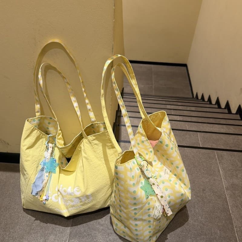 Bolsa Casual xadrez de Nylon feminina, sacola de ombro Com letras de grande capacidade, dupla face Com