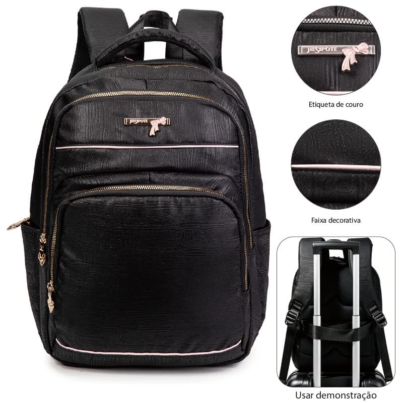Mochila feminina fashion com textura, grande capacidade para laptop, mochila casual leve para viagens
