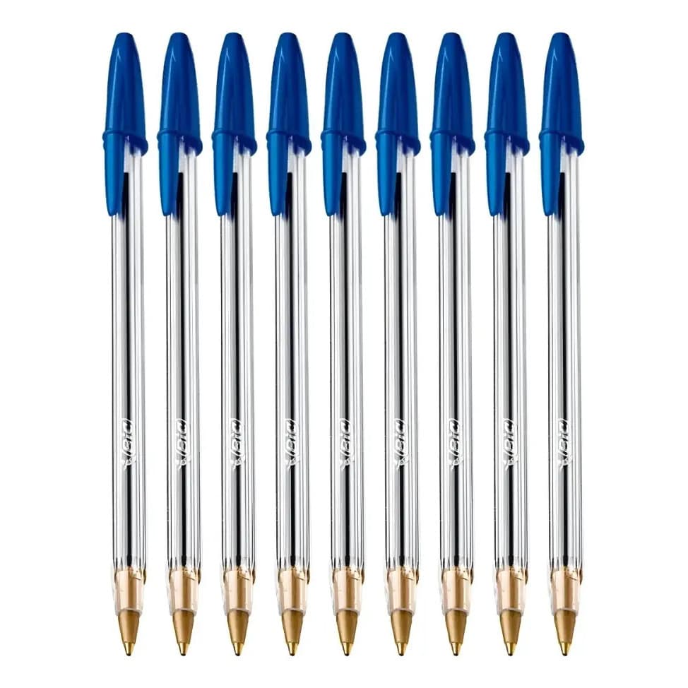 Kit Com 9 Canetas Bic Cristal 1.0mm Ponta Grossa Tinta Origi