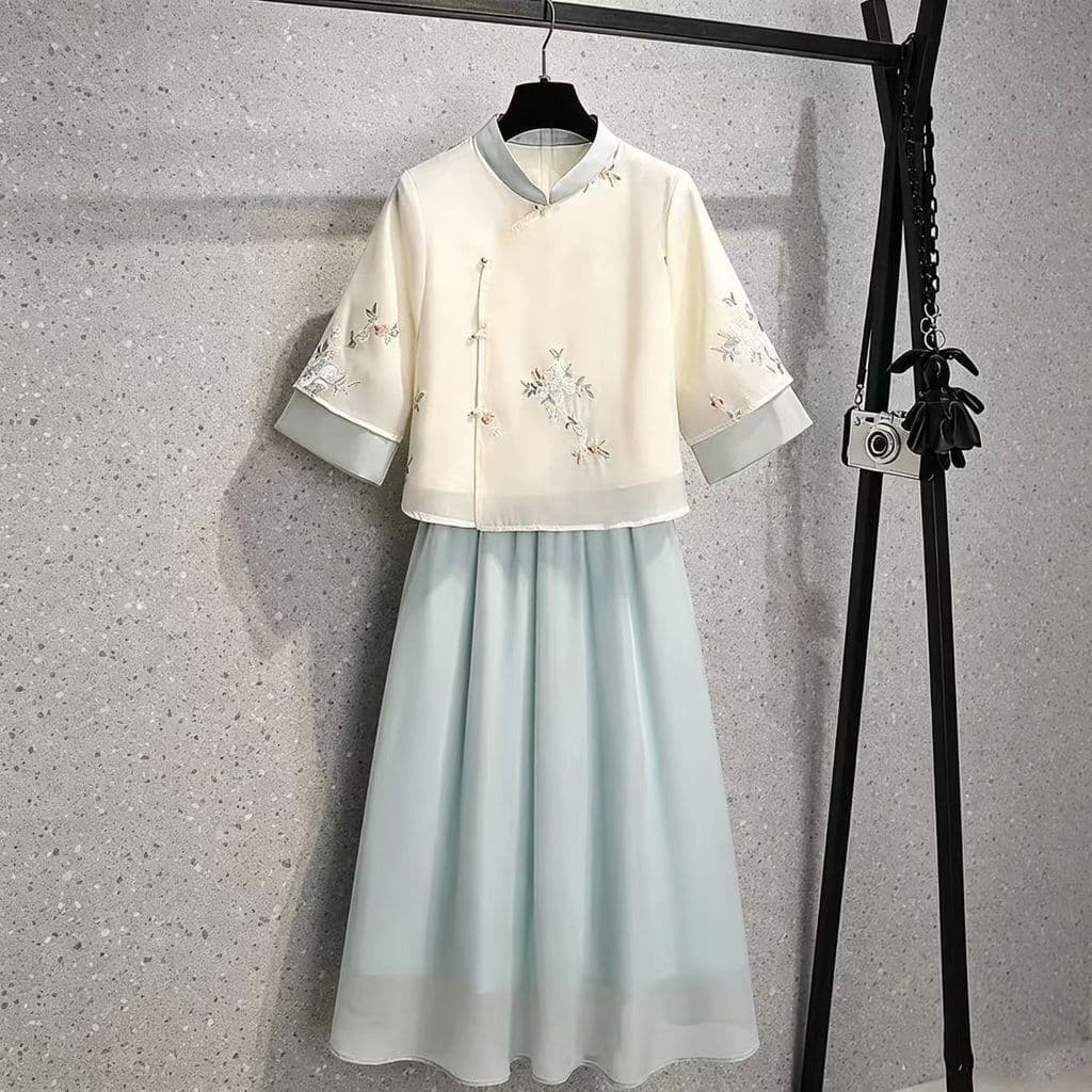 [Novo produto] Novo estilo chinês estilo chinês vestido de dois conjuntos feminino primavera melhorado Hanfu Cheongsam b