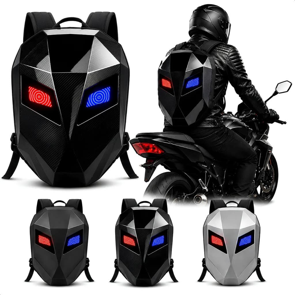 Mochila Olhos Led Iron Man Motociclista Notebook Prova D'água Porta Capacete