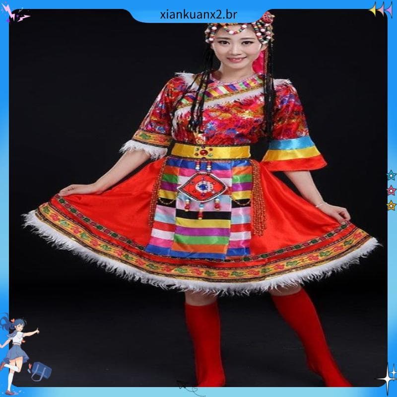 2 023 novo estilo traje de dança tibetana primavera minoria traje étnico roupas tibetanas terno de dança quadrada femini