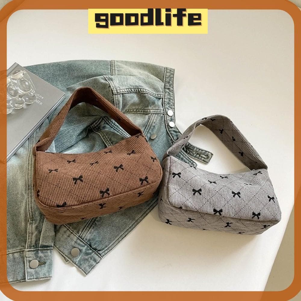 GOODLIVE Mini Bolsa De Ombro , Veludo Com Estampa De Laço Nas Axilas Versátil De Armazenamento De Maquiagem Padrão De Gr
