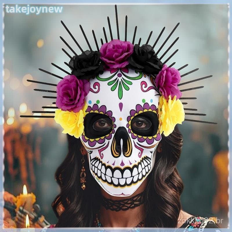[takejoynewBR] Gótico Halloween Mexicano Dia Dos Mortos Máscara Completa EVA De Festa De Olho Caveira Masquerade Tbr