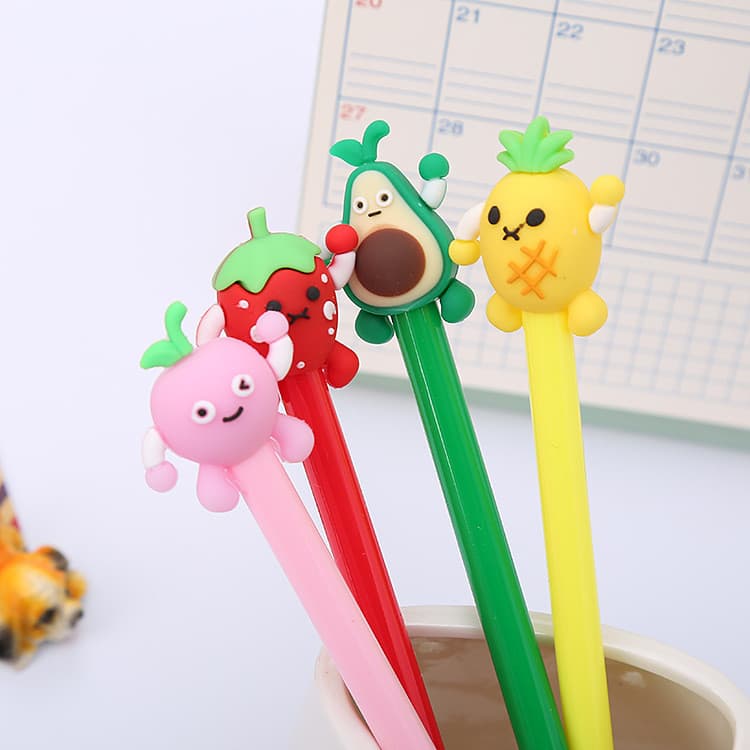 12pçs Caneta Neutra De Frutas Fofas , Cabeça De Silicone Criativa , Papelaria , Estudante , Gel , Assinatura