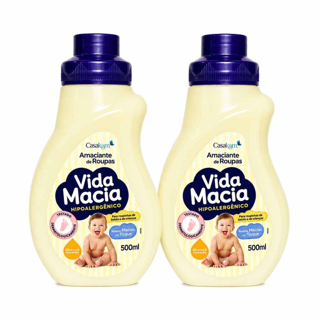 Kit 2 Amaciante de Roupa Vida Macia Bebê Glicerina e Camomila 500ml Coisas de Casa