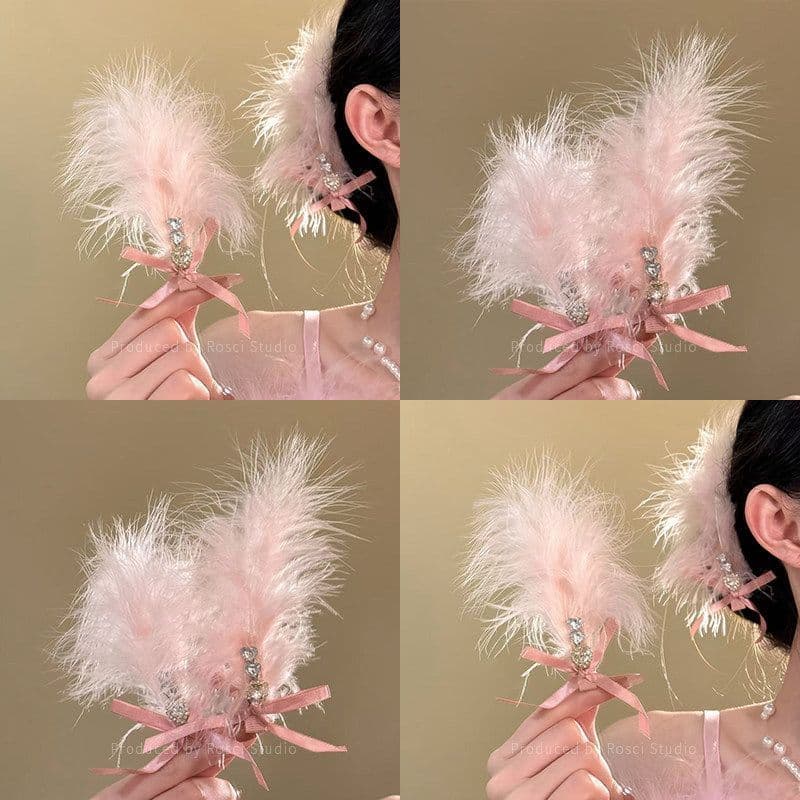 Presilha de cabelo de pena de strass Super fada com laço feminino de alta qualidade novo estilo franja clipe lateral cab