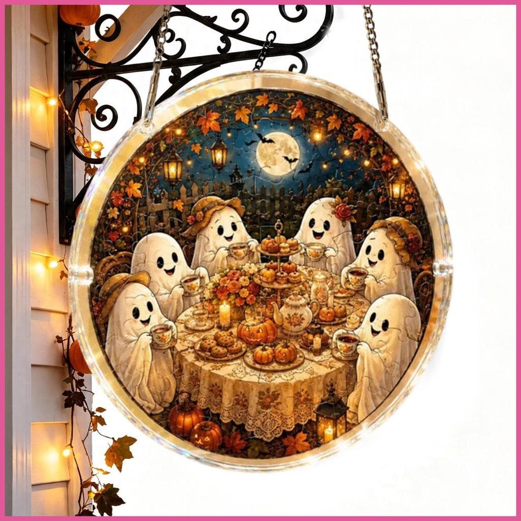 Acrílico Suncatcher Quebra-Cabeça Halloween Fantasma Temático Ornamento 2D DIY Sun Catcher Para Casa Apartamento openalb