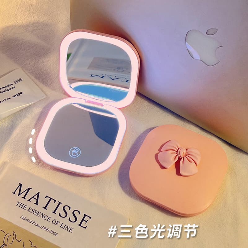 Baltan Home TJ3 Espelho de maquiagem portátil pequeno espelho feminino portátil led espelho de maquiagem dobrável com lu