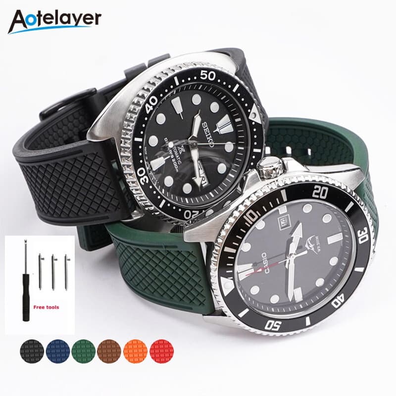 Pulseira de relógio Aotelayer, adequada para 18, 20, 22mm, borracha macia fluorescente, à prova d'água, adequada para me