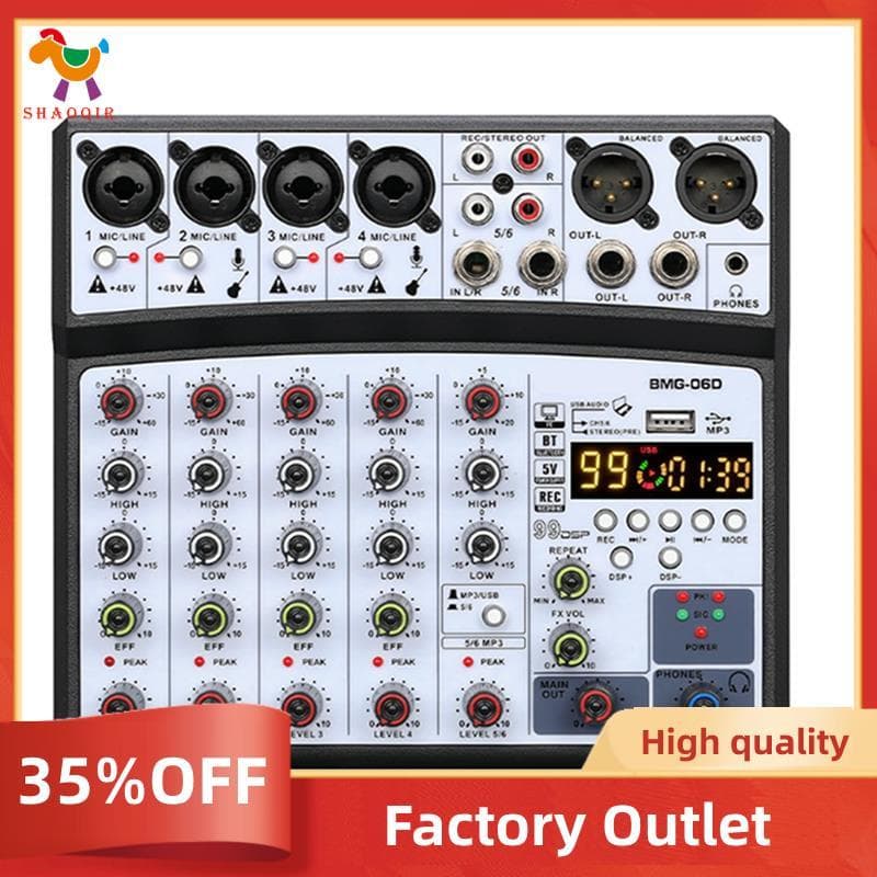 Console Mixer De Áudio USB De 6 Canais Com 99 Efeitos Digitais E Alimentação Fantasma De 48V ; Design Portátil Plugue Ue