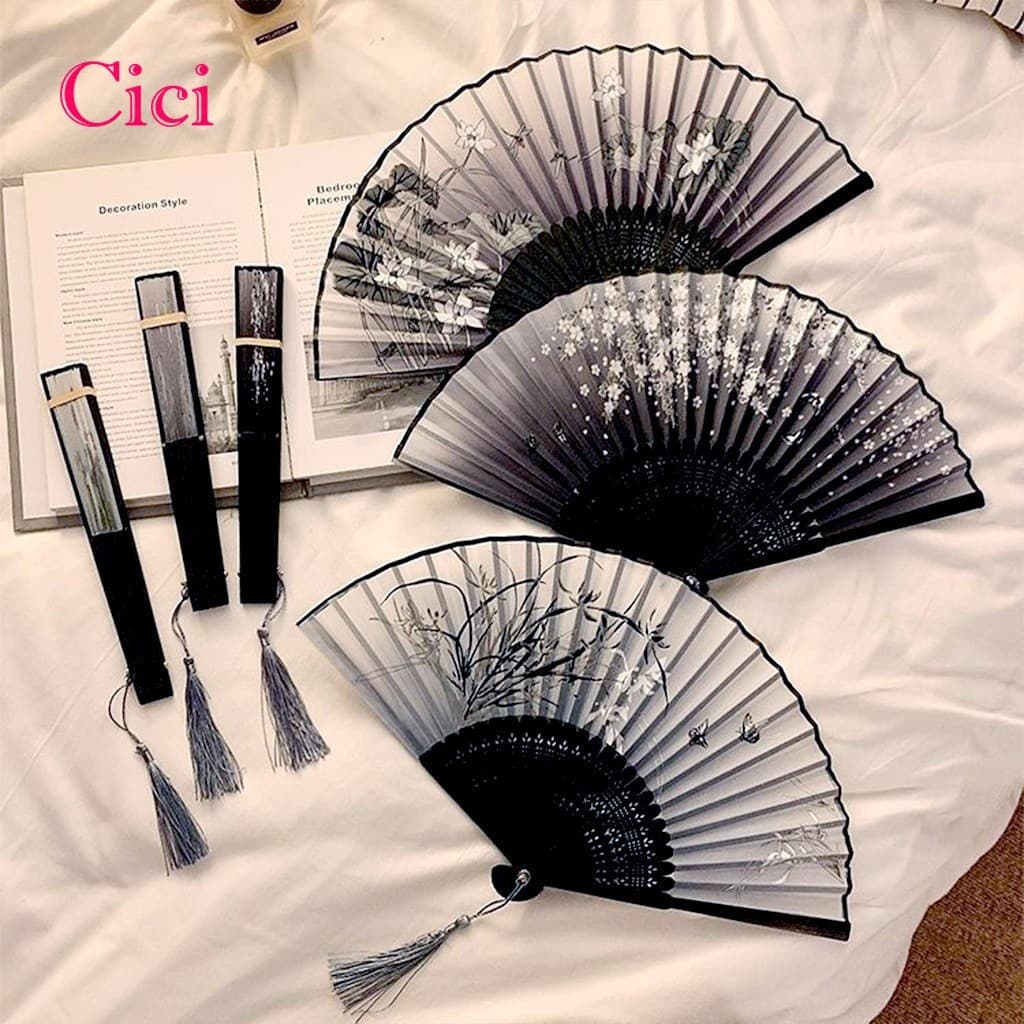 [Cici] Ventilador Dobrável Vintage Estilo Chinês , Leque De Bambu , Portátil , Para Festa De Dança , De Mão