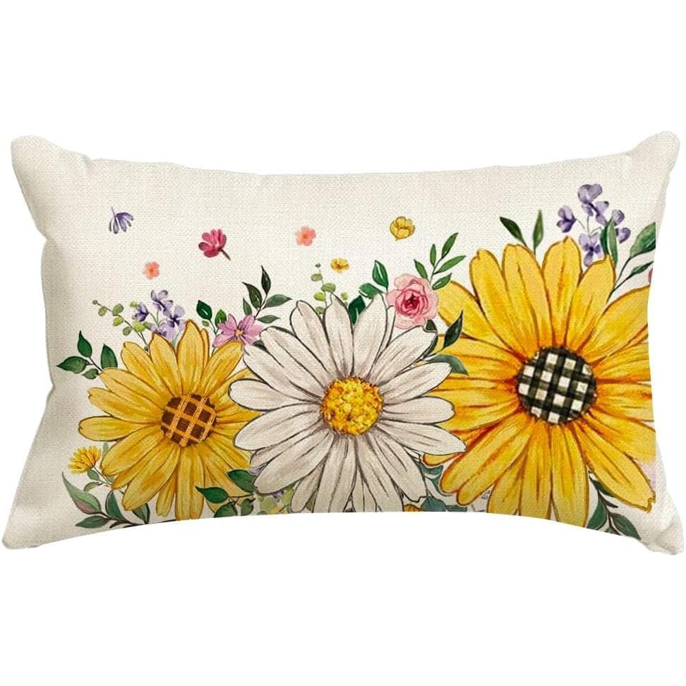 RABUSOFA Capas de Almofada Decorativas Primavera Verão 12x20, Capa de Almofada Floral de Girassol para Sofá e Decorações