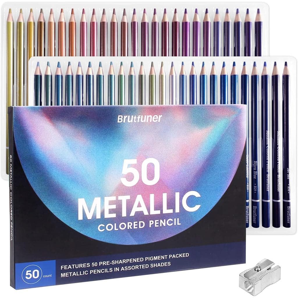 Conjunto de 50 Lápis de Cor Metálicos LBW, Lápis Pastel Metálicos para Adultos, Iniciantes e Artistas