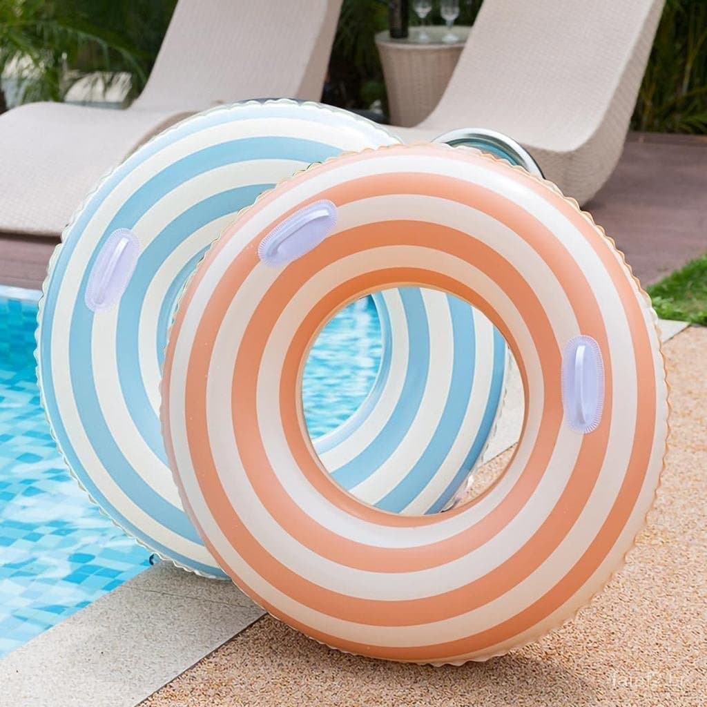 2 Boias Listradas para Adultos com Alças - Boia Inflável para Piscina, Praia, Festa, Férias