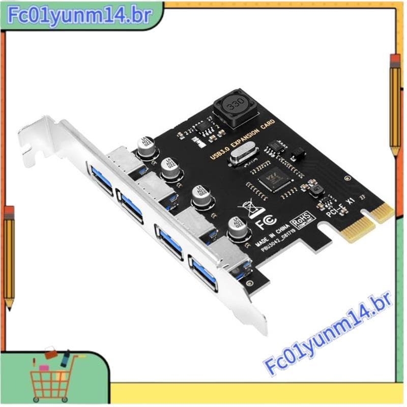Placa De Expansão PCI-E USB 3.0 De 4 Portas Express PCIe HUB Adaptador USB3.0 Controlador USB3.0