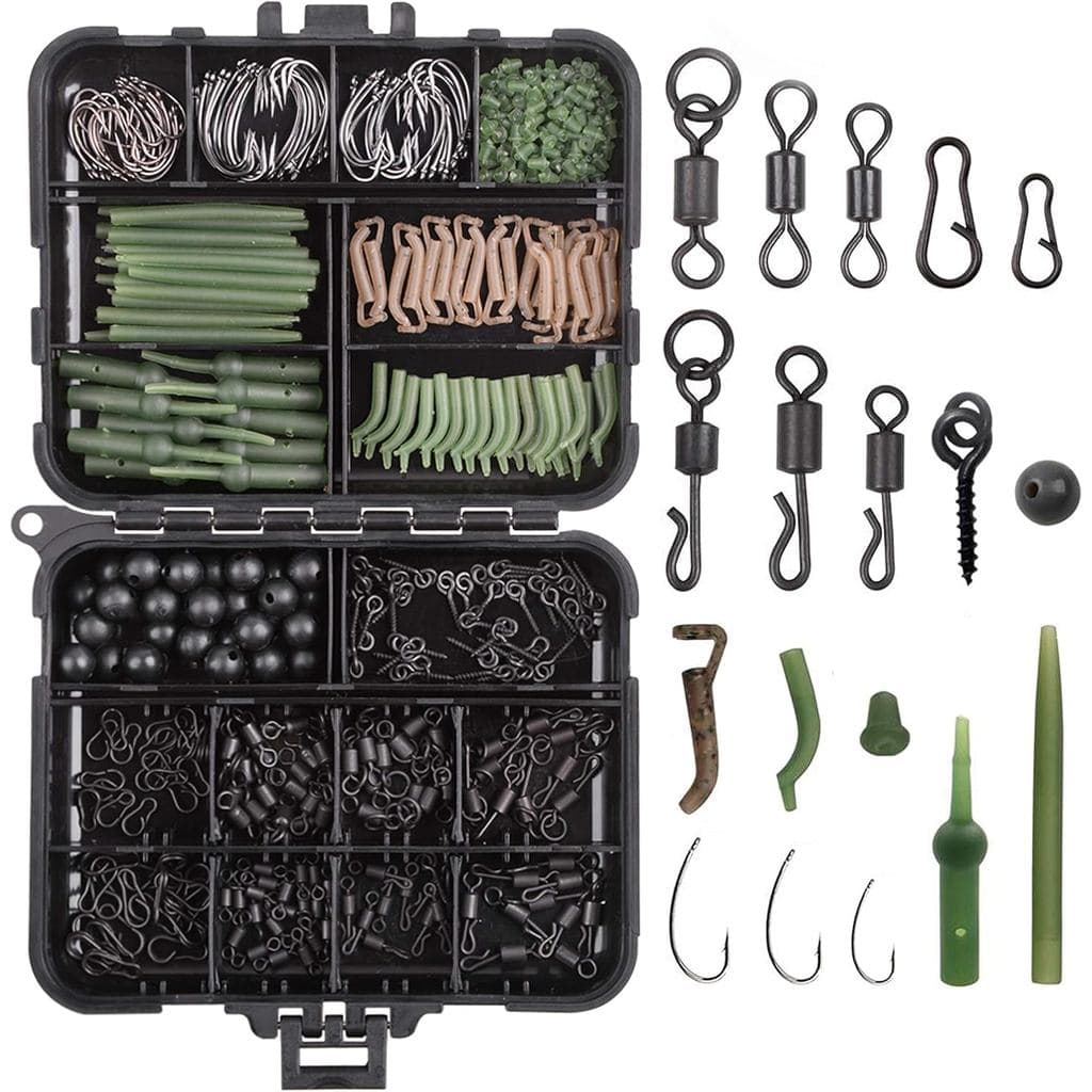 Kit de Caixa de Acessórios para Pesca de Carpas - 320 peças de Kit de Pesca Incluindo Giradores, Anzóis, Mangas Anti-Ema