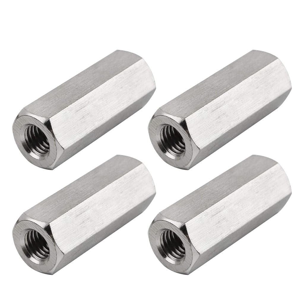 Pacote com 4 Porcas de Acoplamento Sextavadas Métricas M10 x 1.5, Comprimento 45mm, Largura Sextavada 17mm, Aço Inoxidáv