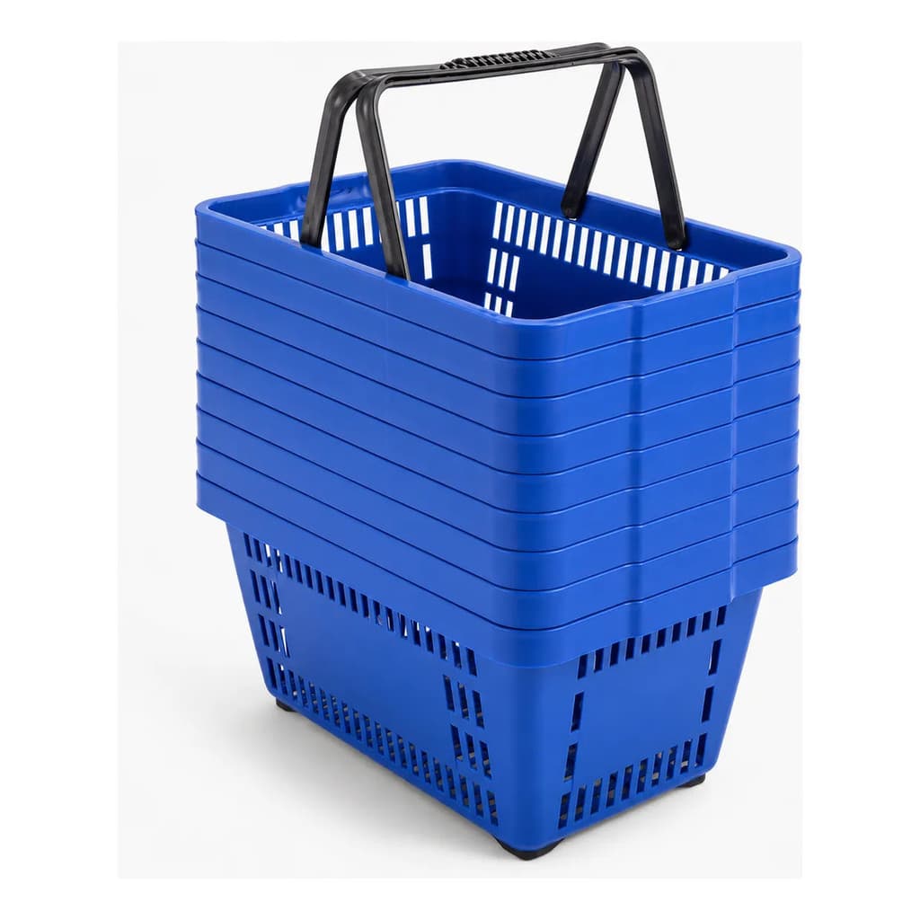 Kit C 10 Cestinhas Cesta Plástica Azul Super Mercado Compras
