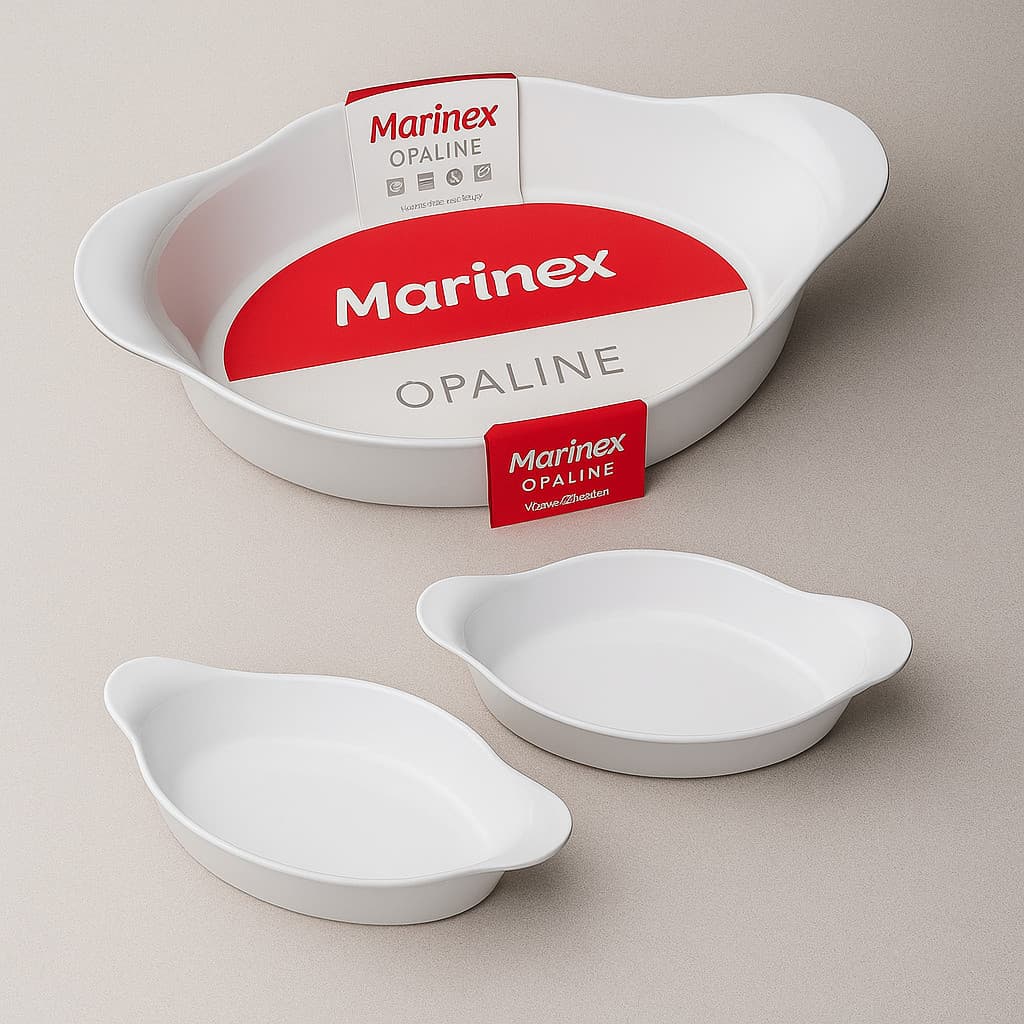 Conjunto 3 Assadeiras Marinex Opaline Vidro Refratário Branco – 600ml, 1L e 1,4L