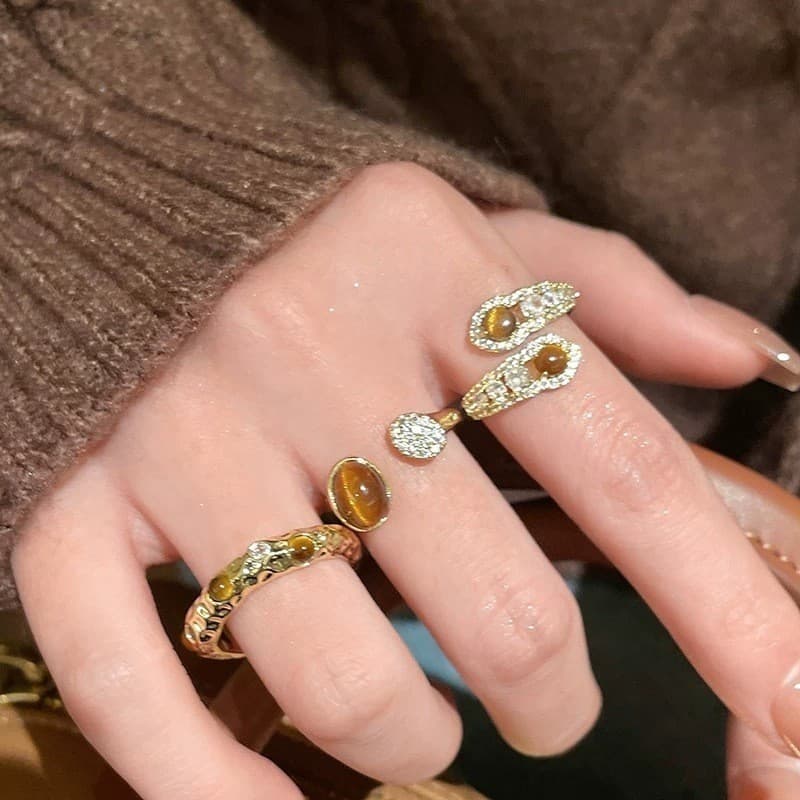 Anel Aberto em Forma de Serpente com Pedra Olho de Tigre da Maillard para Mulheres, Design Único, Estilo Vintage, Anel d
