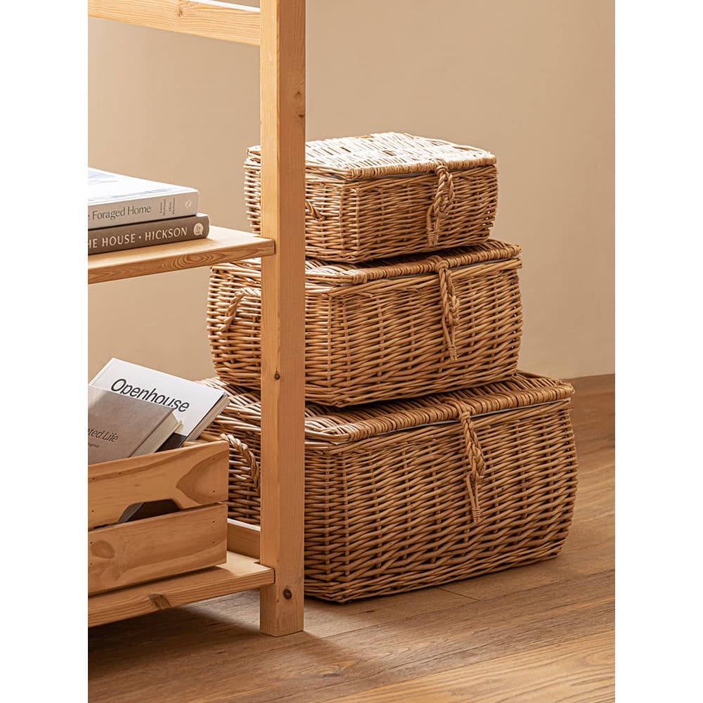 Cesta de armazenamento tecida de Rattan com tampa cesta de armazenamento de vime roupas domésticas caixa de armazenament