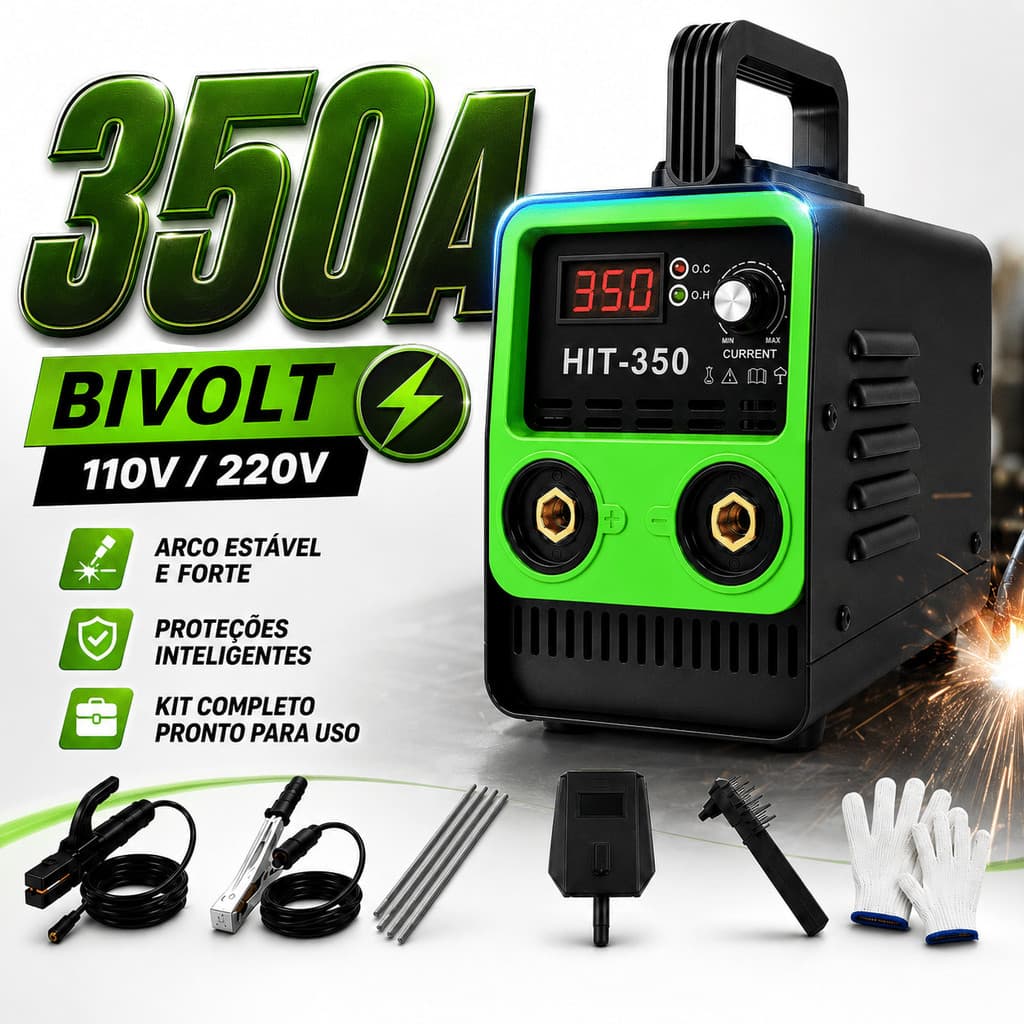 Inversor De Solda 350A Profissional Bivolt Automático IGBT Painel Digital Leve Com Acessórios