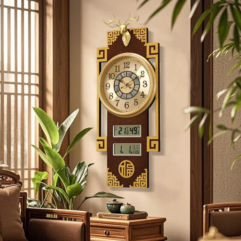 Novo estilo chinês relógio de parede sala estar doméstico 2026 novo estilo com calendário perpétuo criativo rádio onda m