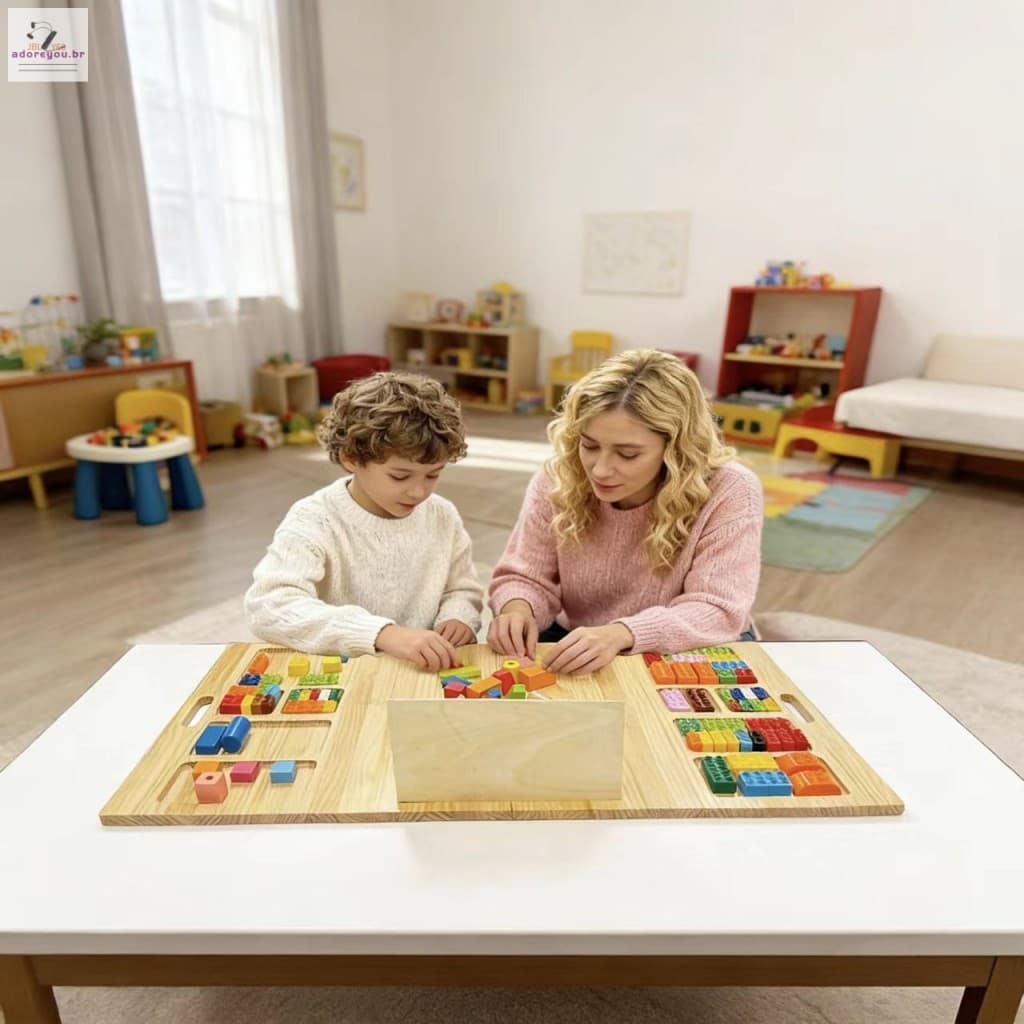 Mesa De Bloco De Construção Dobrável De Madeira Maciça-Placa De Atividades Com Base Ranhurada Para Crianças , Brincadeir