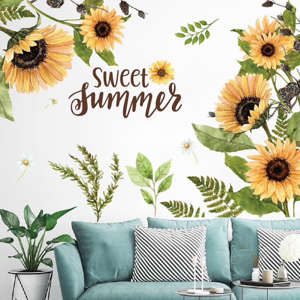 Adesivos de parede flor de girassol adesivos de parede planta sala de estar quarto adesivos de parede decoração
