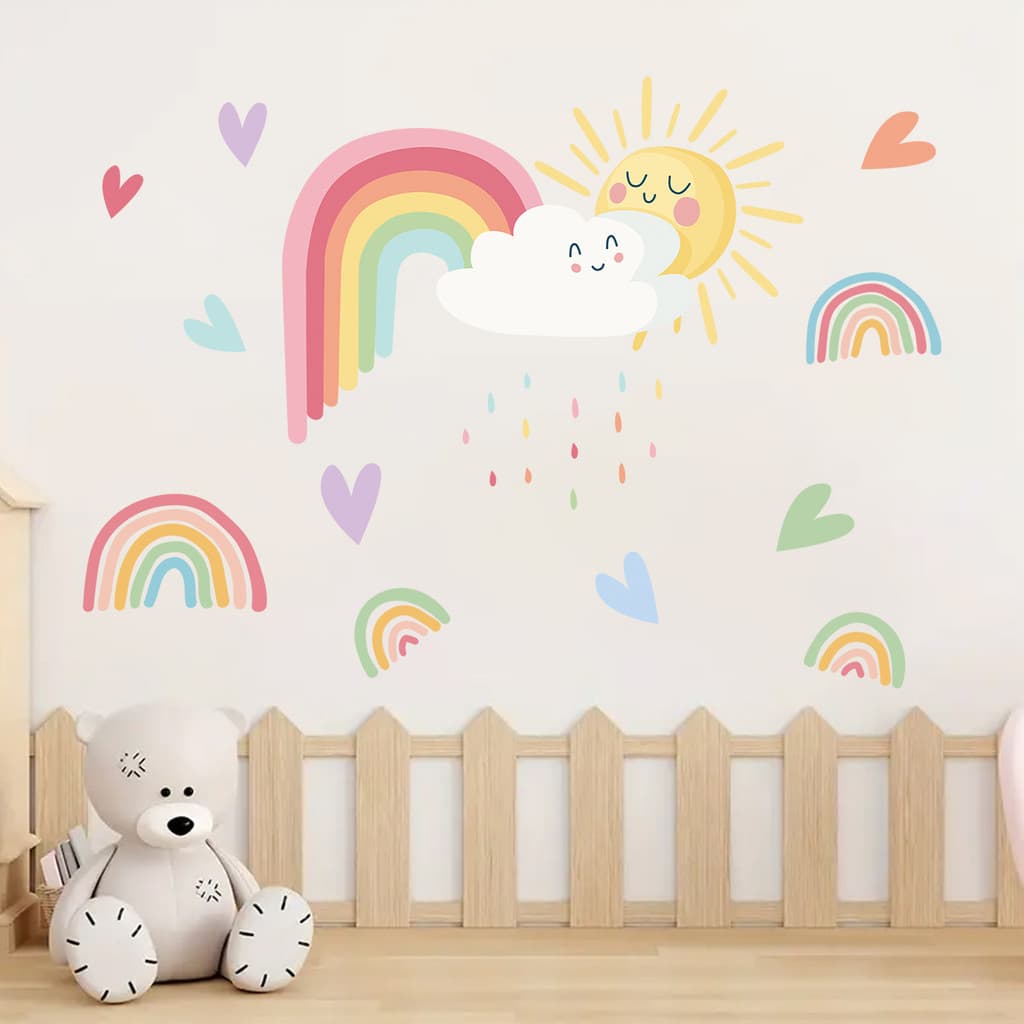 Adesivos de parede dos desenhos animados nuvem arco-íris auto-adesivo adesivos de parede bonito do quarto das crianças a