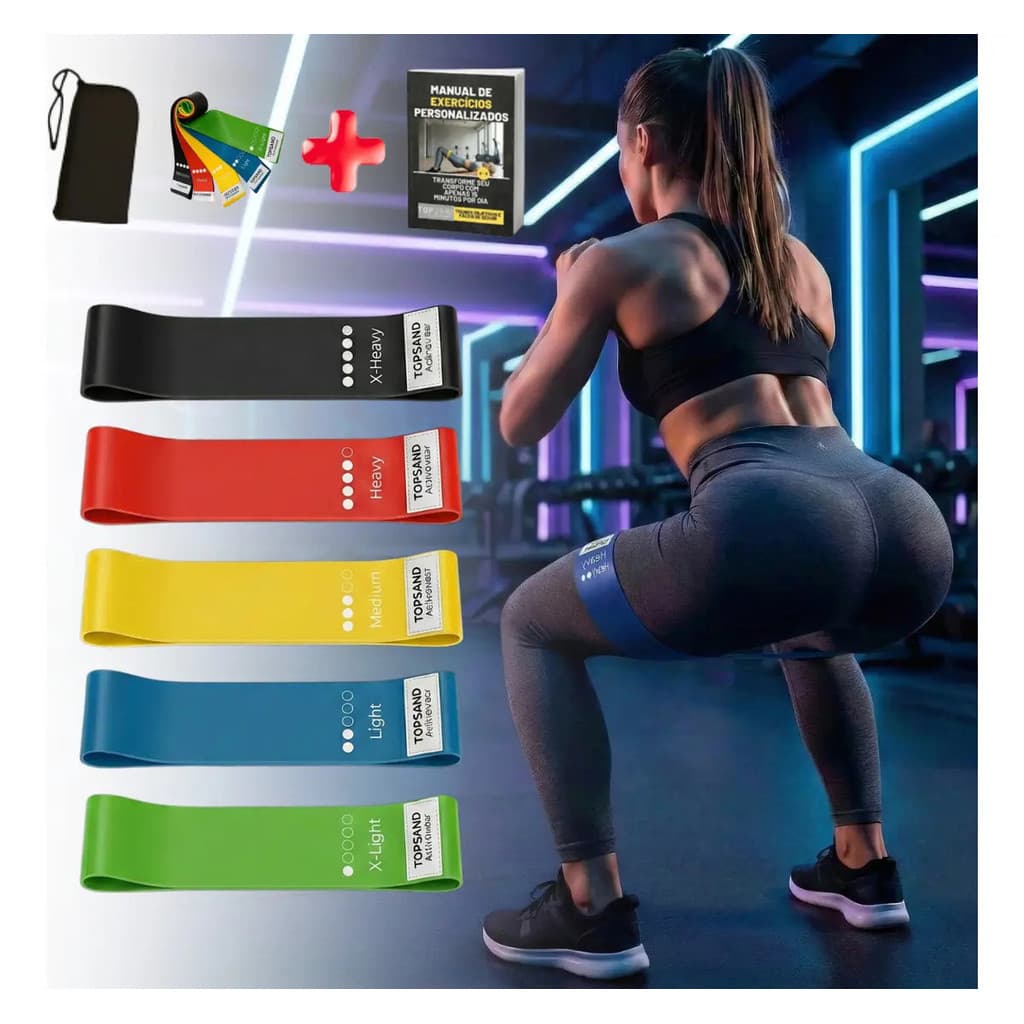Kit 5 Faixas Elásticas P/ Treino Exercícios Academia Funcional Fisioterapia Esporte Ginástica Pilates
