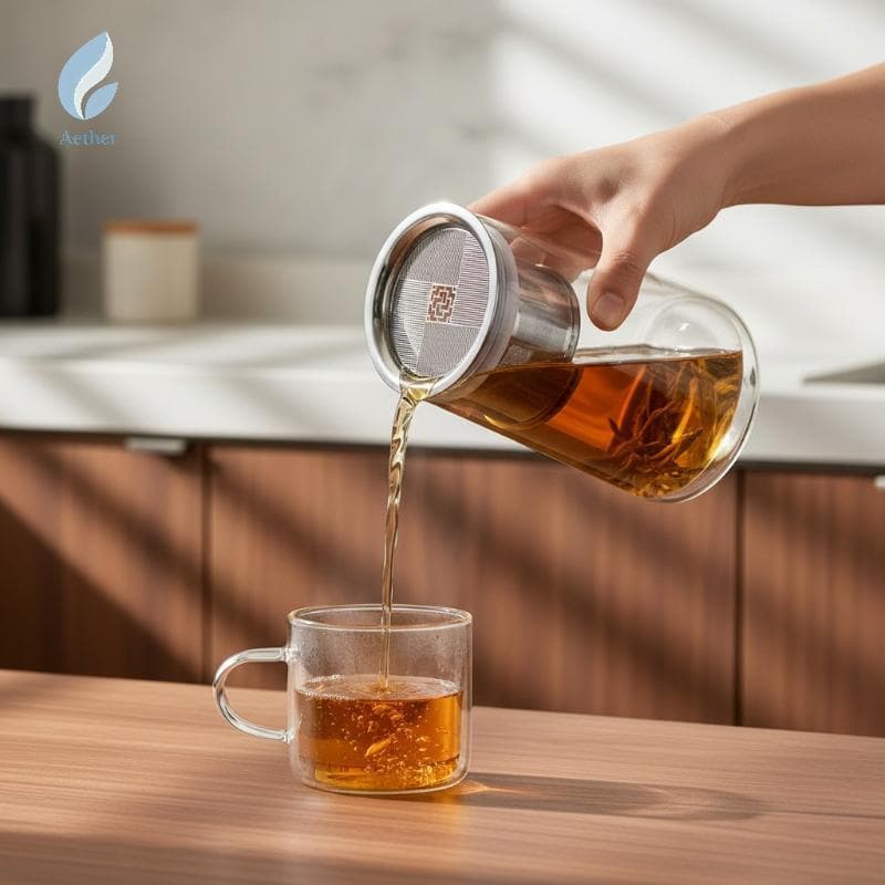 Bule De Vidro Elegante De Camada Dupla Aether 2026 Com Recurso Seguro Anti-Escaldante Para Pausas De Chá Relaxantes Novo