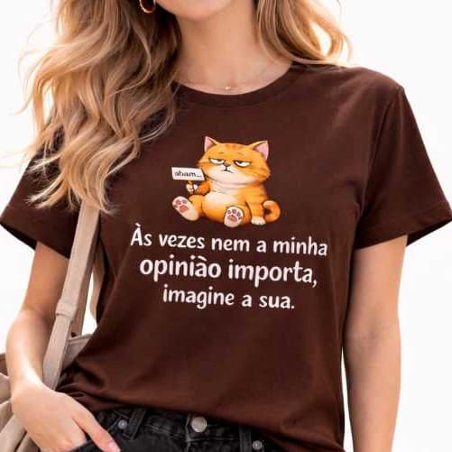 Camiseta Feminina Algodão Estampa Gato Frase Divertida Casual Tumblr Camisa Confortave Gola Redonda Manga Curta Conforta
