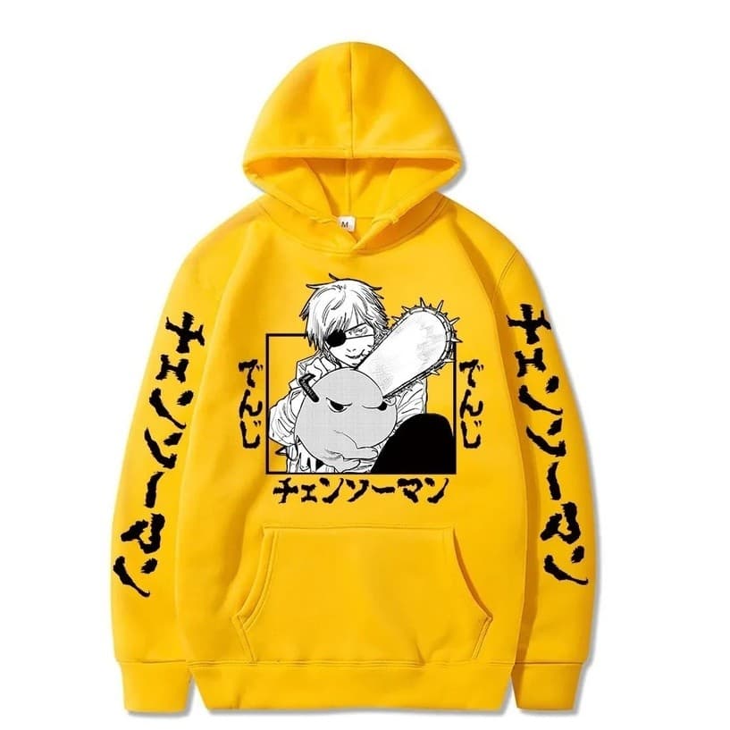 Blusa De Frio Canguru Com Capuz Chainsaw Man Denji Caçador Anime Envio Rapido