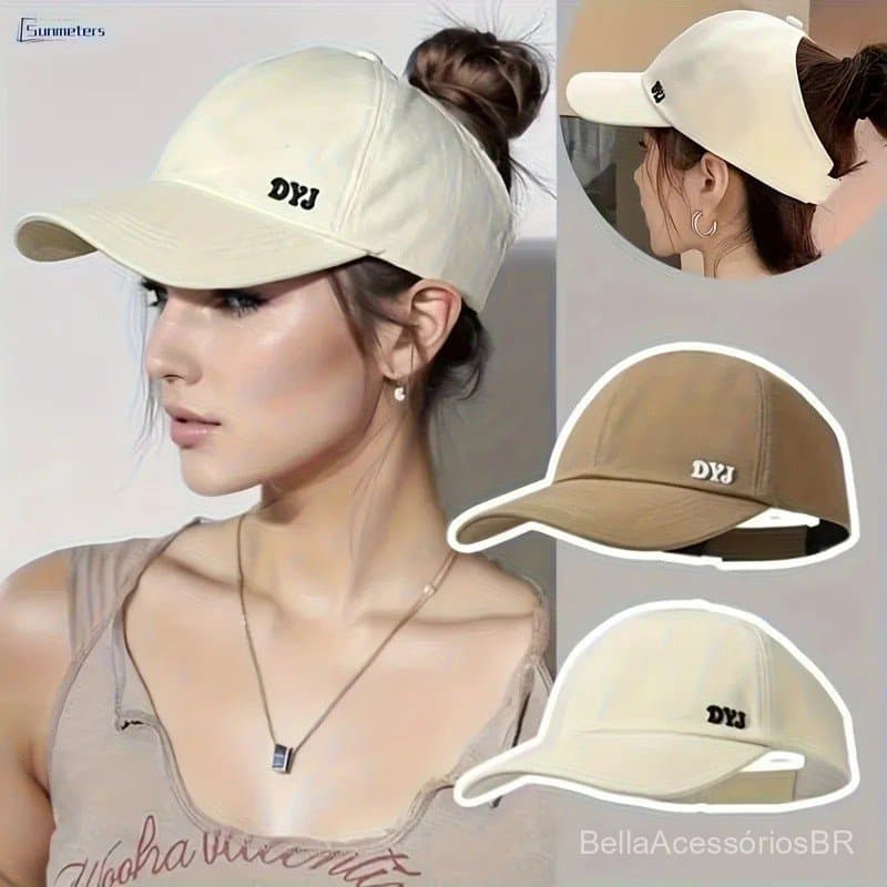 Boné De Beisebol casual Feminino Com Rabo De Cavalo E Letras Abertas Bordadas Na Frente Do Chapéu design De Abertura Nas