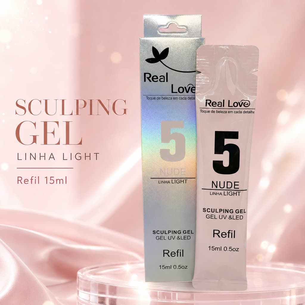 Refil Gel Real Love Linha Light 15ml Cor 05 Nude Alongamento UV LED