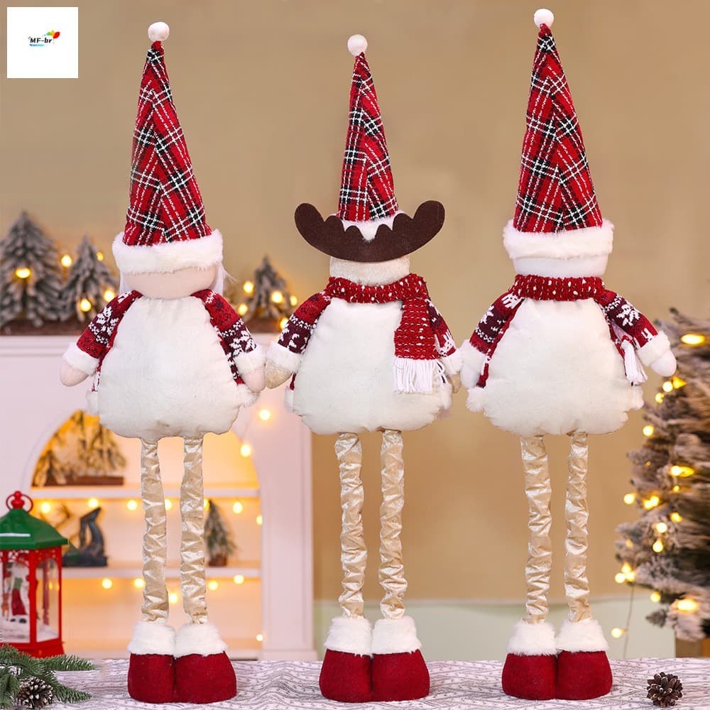 Enfeites De Boneca Telescópica De Natal-Decorações De Alce De Boneco De Neve Xadrez Vermelho Para Férias