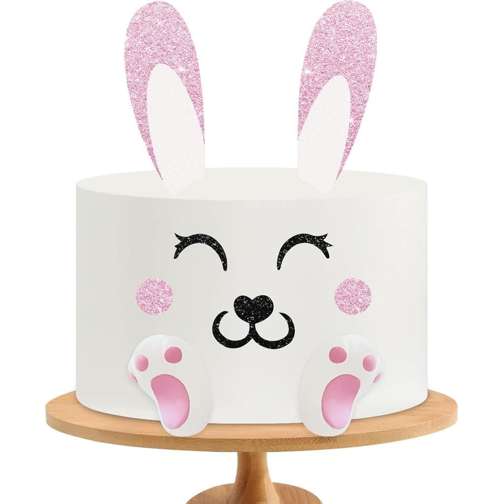 Topper de Bolo de Coelho da Páscoa, Decoração de Bolo com Rosto de Coelho, Coelho Rosa Brilhante com Cílios e Orelhas pa