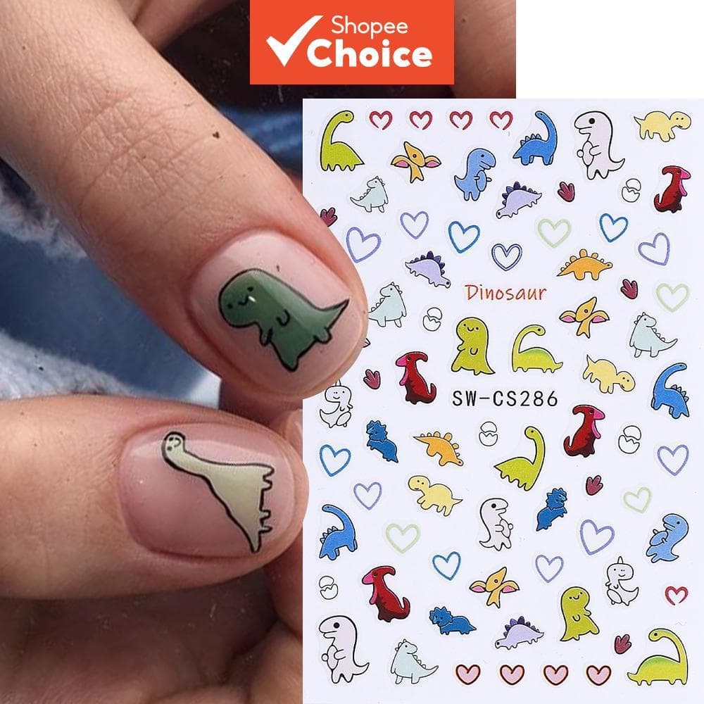 Adesivo de Unhas 3D de Dinossauro Fofo e Desenho Animado para Crianças