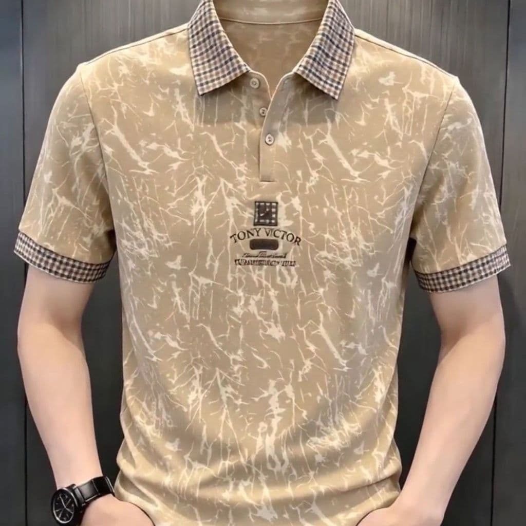 Moda High-End polo Crack impressão moda luz luxo bordado etiqueta de peito único moda masculina caro estilo de dinheiro