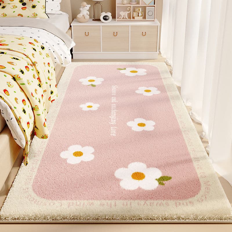 Tapete Floral de Desenho Animado F4Y8 para Quarto de Menina - Tapete Peludo de Lã Sintética para Sala de Estar, Cabine