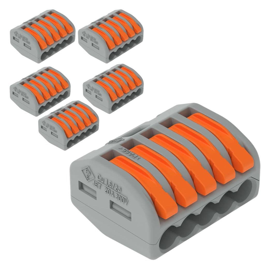 Kit 5 Conector Emenda Derivação 5 Vias 32a 4mm 222-415 Wago