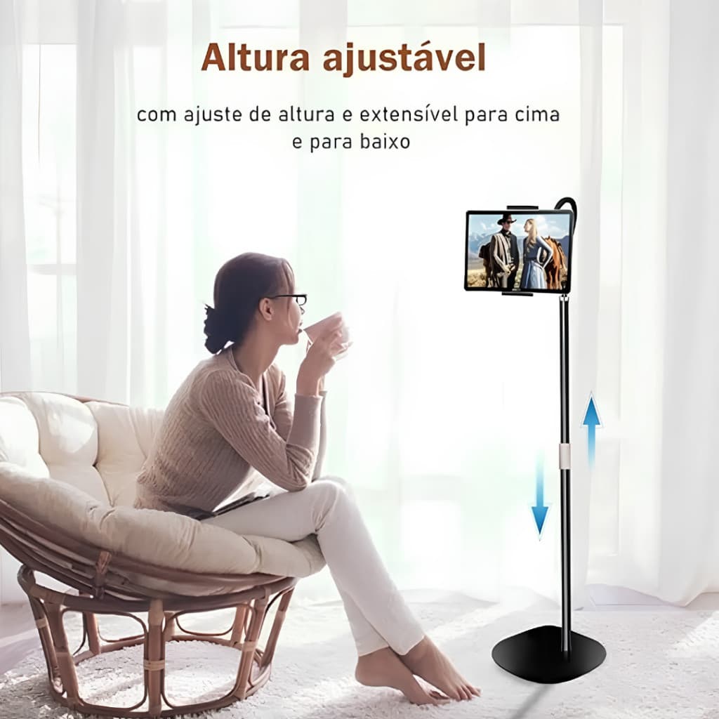 Suporte Pedestal de Chão Ajustável para Celular e Tablet 4 a 13 Pol Rotação 360°