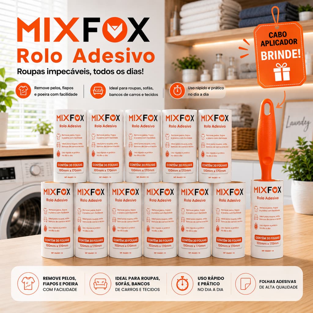 Refil Rolo Adesivo Remove Tira Pelos Fiapos Bolinhas C/12 Mix Fox