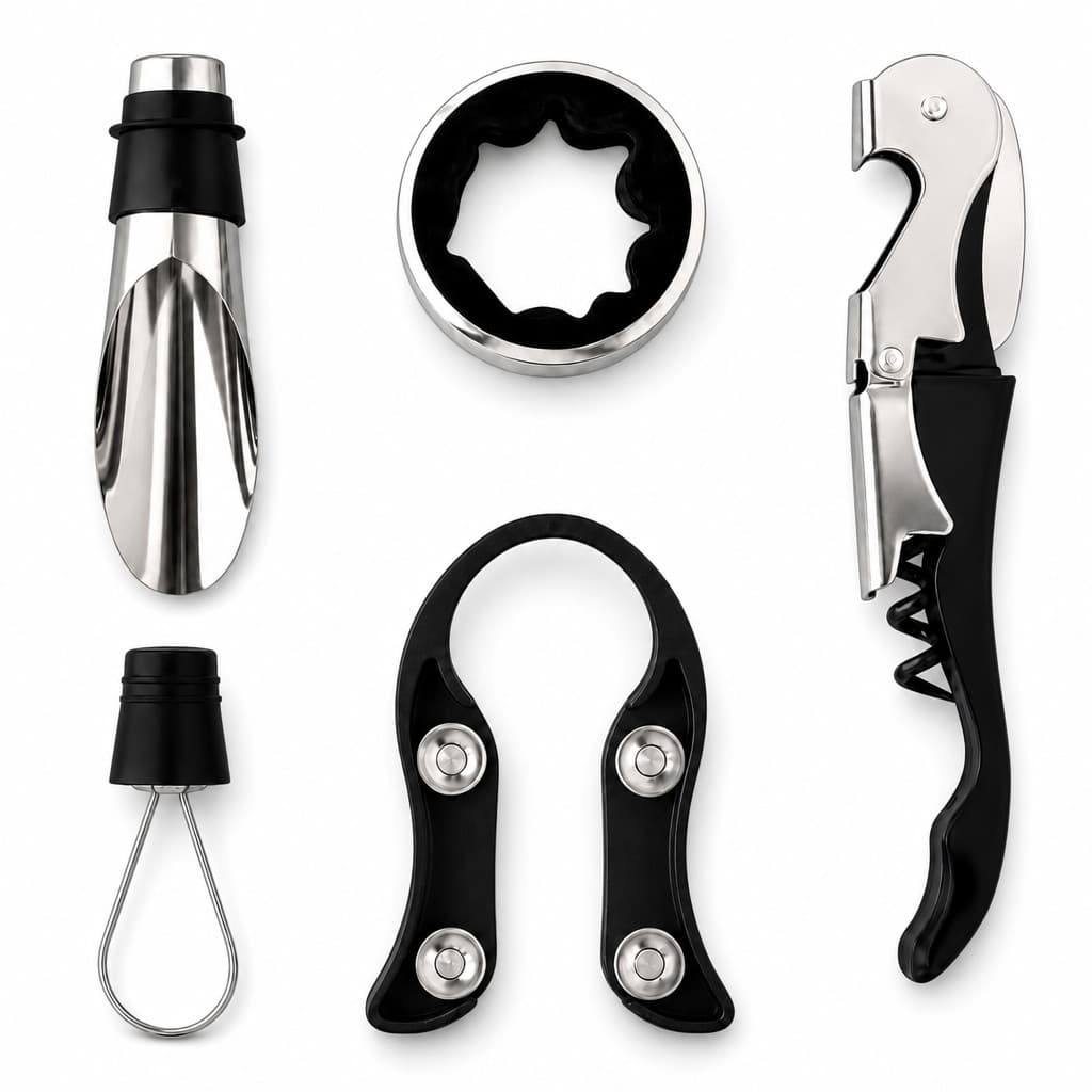 Kit de Acessórios para Vinho com 5 Peças Saca Rolhas e Vertedor