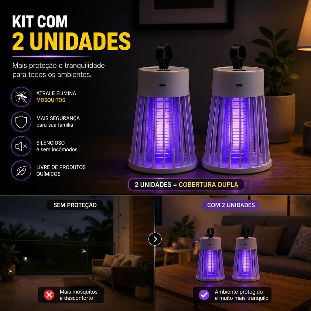 Armadilha Anti Mosquitos Recarregável Usb Mosquiteiros Kit 2