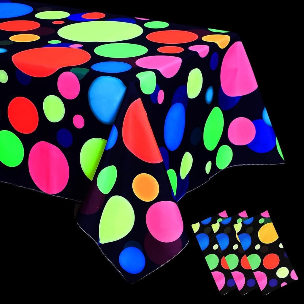 Haull 108 x 54 Inches Neon Table Cloth Glow in The Dark Tablecover Polyester UV Reactive Blacklight Fluorescent Backdrop