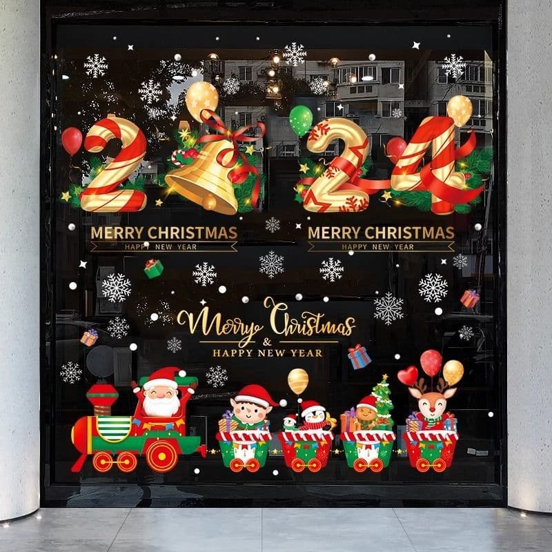 Decorações de natal loja adesivos de vidro porta adesivos papai noel árvore pingente cena Layout eletrostático adesivos