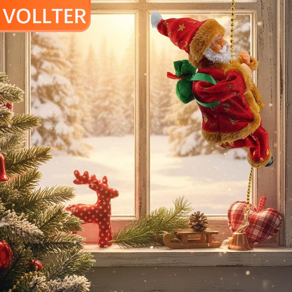 Boneca Festiva De Papai Noel De Escalada Musical Saindo E Para Baixo Com Melodias Alegres Corda